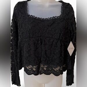 Black Lace Peplum Long Sleeve Top